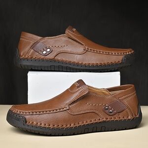Men's Hamptons Loafer 100% Caoutchouc Brown Grip Leather Shoes (44) 11 Comfort
